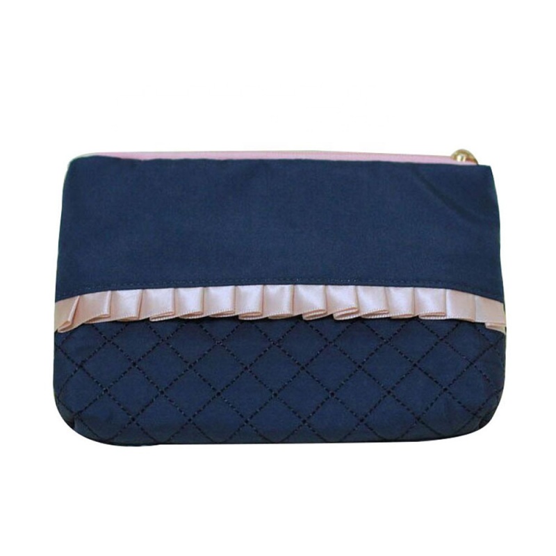 Women Elegant Rhombus Design Toiletry Bag Rhombus Quilted Cosmetic Make Up Bag Pouch With Bow Knot 