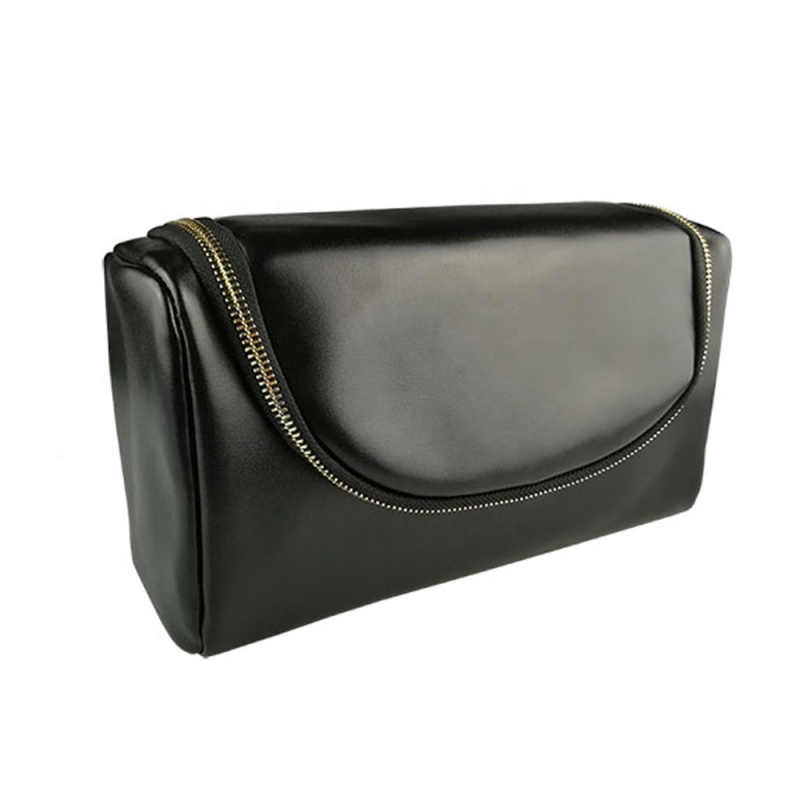 High Quality Metal Zipper Large Black Plain Cosmetic Storage Bag Women Custom Makeup Bag For Travel 