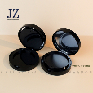 Jinze round injection black color custom design large double layer plastic compact powder case
