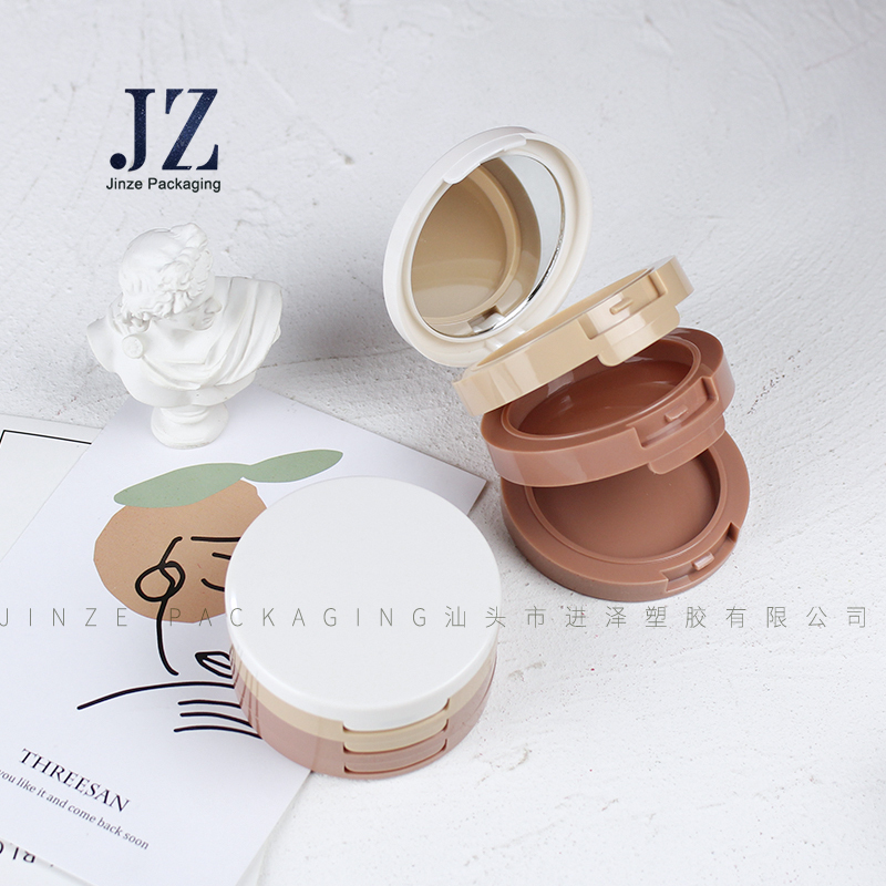 Jinze 3 layers round container compact powder case empty shading powder packaging with mirror
