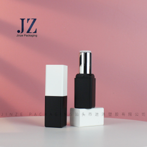 Jinze square lip balm tube cute injection white with matte custom color black lipstick tube