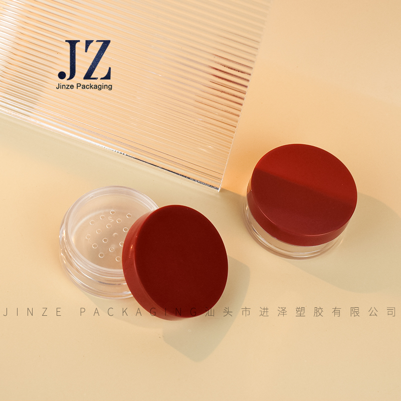 Jinze cute mini round shape loose powder case packaging empty plastic loose powder jar