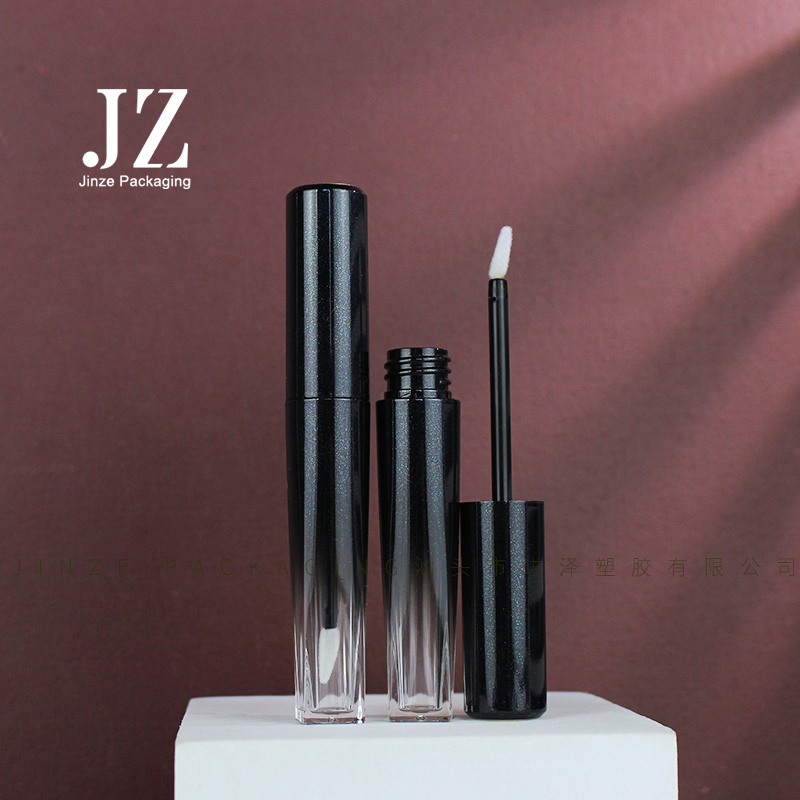 Jinze gold top round lid with square bottom empty 5ml lip gloss tube packaging black glitter gradient