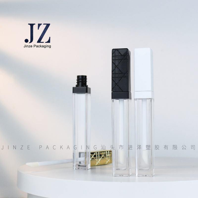 Jinze 5 and 6.5ml geometric figure lid with transparent bottle transparent lip gloss tube container set 