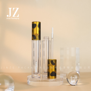 Jinze PETG material lip gloss tube gold top with 3D printing 3.5ml high quality lip oil container with brush