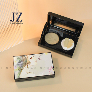 Jinze square air cushion container 3D print bb cushion case with mirror and butterfly powder puff