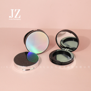 Jinze single color round shape eye shadow case highlighter container blush packaging with laser top and mirror