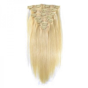 16-Clip-In Hair Extension 7 Pcs Straight 613 Virgin Clip-in Hair Extensions 