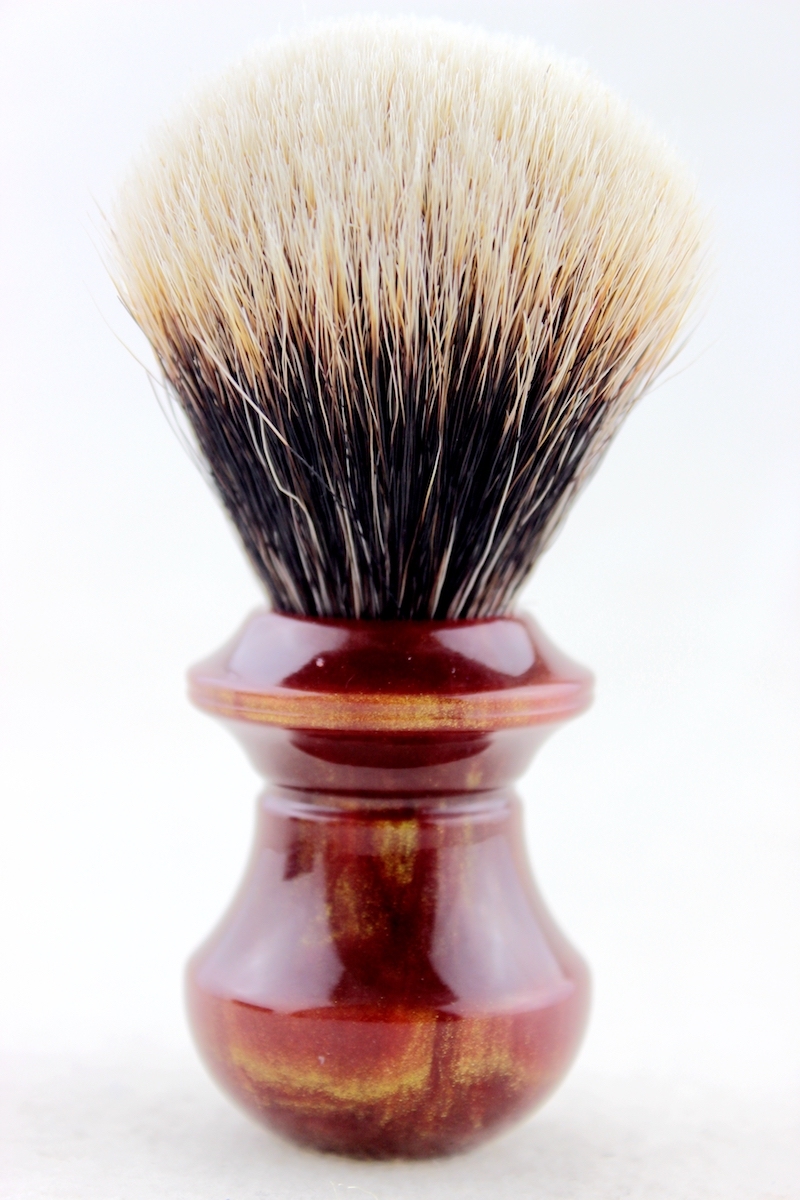 Meles from Manchurian-Gold logo, 23mm Finest Wet Shaving Brush Colorful Gold and Red Firework Handle