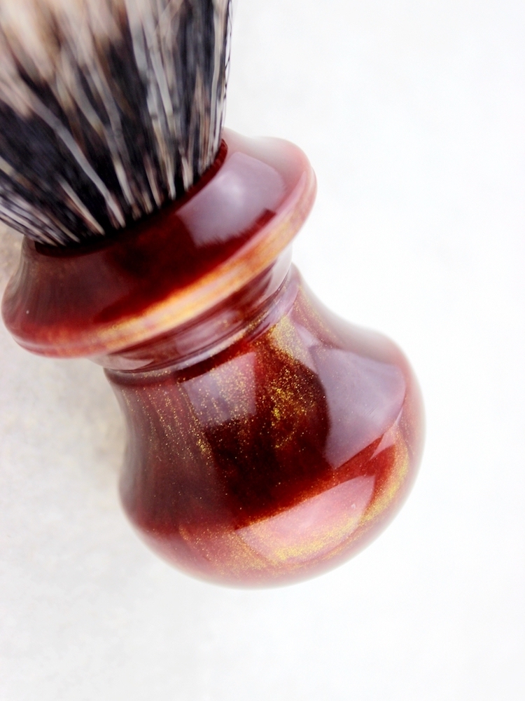 Meles from Manchurian-Gold logo, 23mm Finest Wet Shaving Brush Colorful Gold and Red Firework Handle