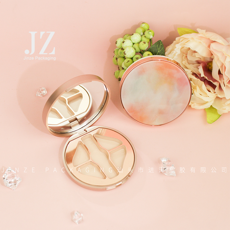 Jinze rose gold marble round shape compact pressed powder packaging 5 colors eye shadow case