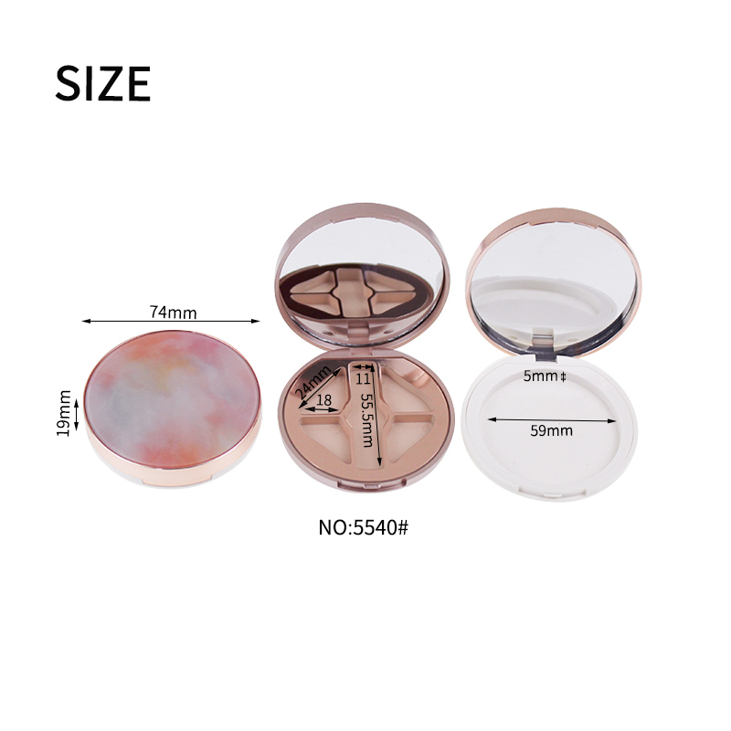 Jinze rose gold marble round shape compact pressed powder packaging 5 colors eye shadow case