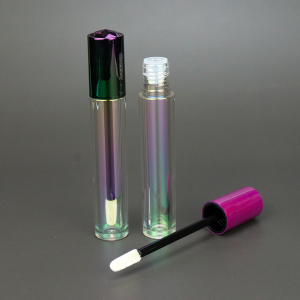 Round ABS  lazer crystal-like lipgloss tube bottle with color-matching lid