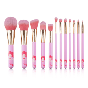 12pcs pink brush set with mermaid pattern