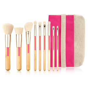 9pcs Biodegradable Handle Durable Synthetic Hair Eco Bamboo Makeup Brush Set with Linen Bag Face Powder