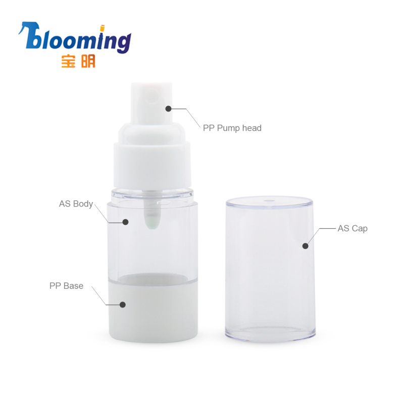 PP AS PE Plastic Clear Lotion Cream Airless Vacuum Pump Bottles White Pumps Clear Caps Dispenser Refillable