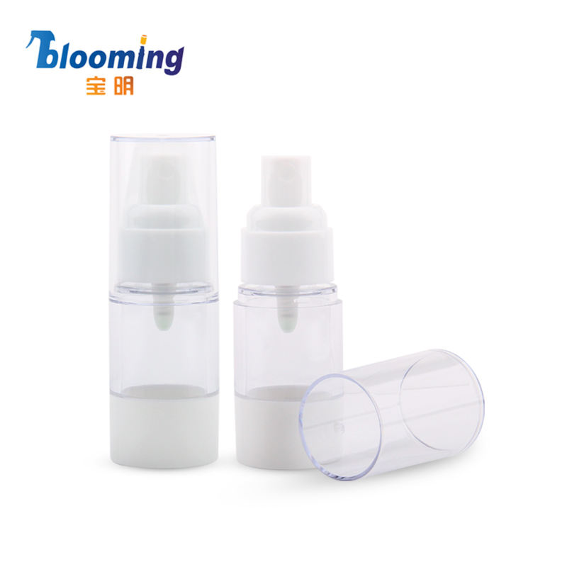 PP AS PE Plastic Clear Lotion Cream Airless Vacuum Pump Bottles White Pumps Clear Caps Dispenser Refillable