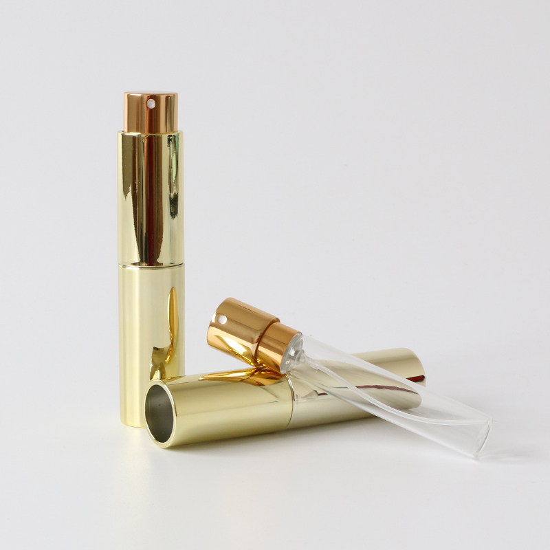 Hot selling 10ml shiny gold twist perfume atomizer spray bottle for hand sanitizer