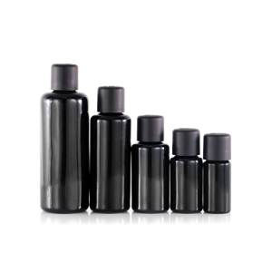 child resistant black glass bottle