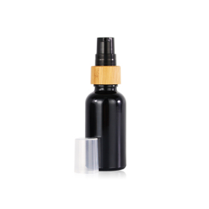 30ml black CBD oil bottle with bamboo pump