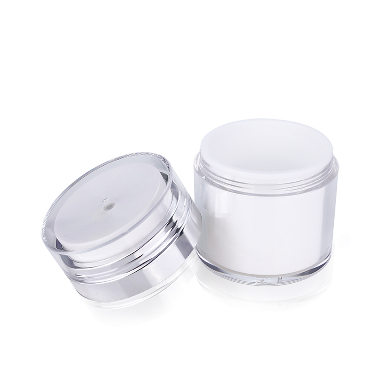 Low MOQ 15ml 30ml 50ml Refillable Acrylic Transparent Face Cream Container Airless Pump Cosmetic Jar