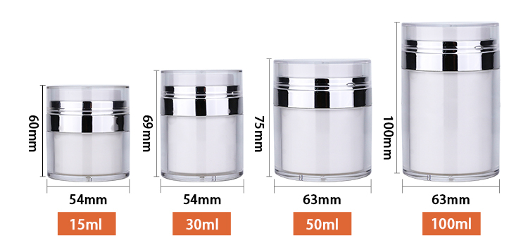 Low MOQ 15ml 30ml 50ml Refillable Acrylic Transparent Face Cream Container Airless Pump Cosmetic Jar