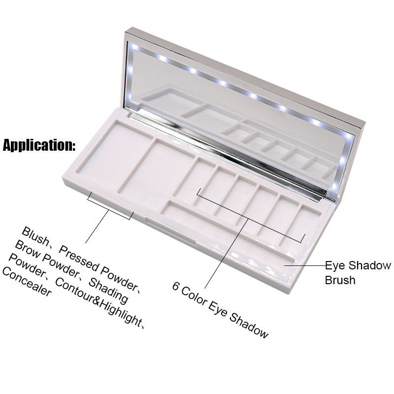 High-Grade Led Light Plastic Eyeshadow Box Container Empty Makeup Eye Shadow Palette Case With Mirror