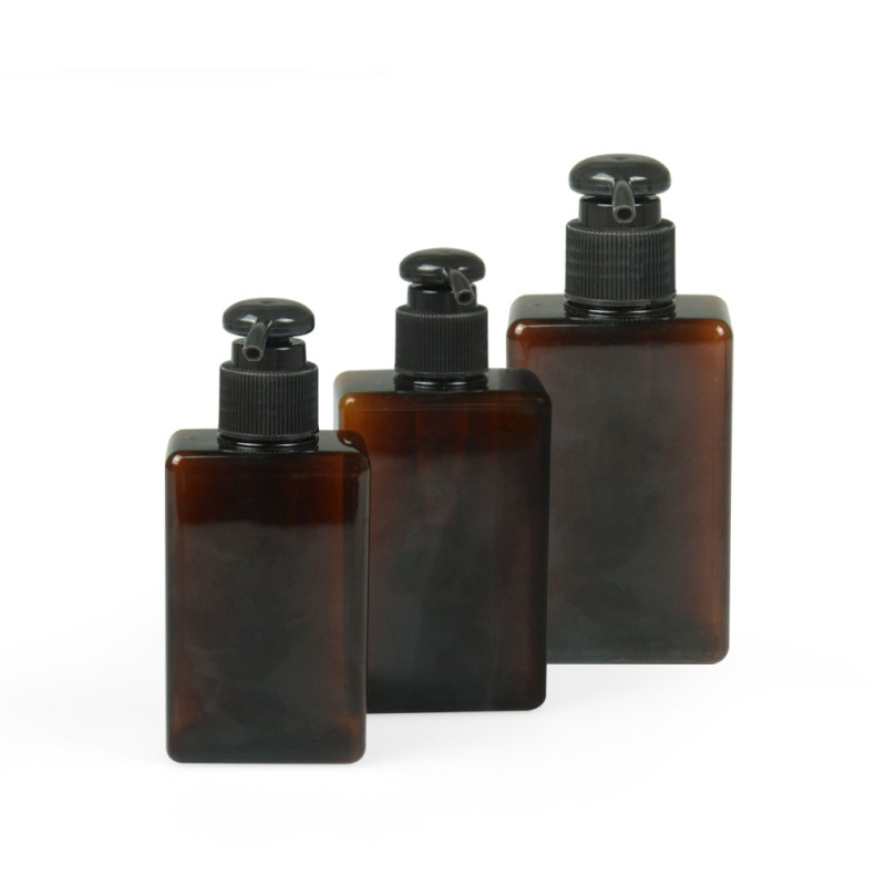 100ml 150ml 200ml 250ml cosmetic packaging empty plastic petg square amber shampoo pump bottles
