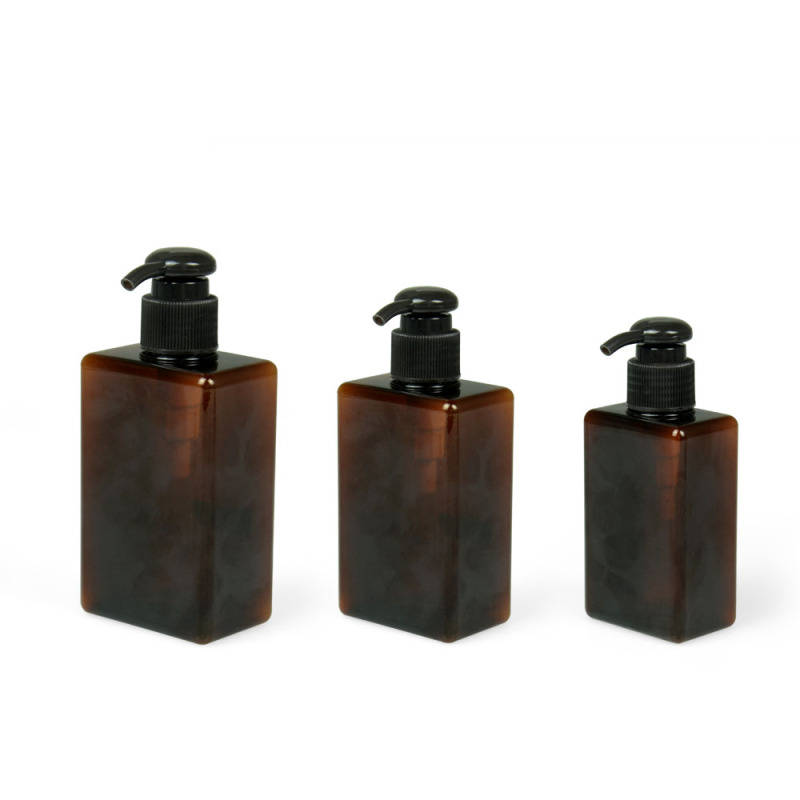 100ml 150ml 200ml 250ml cosmetic packaging empty plastic petg square amber shampoo pump bottles