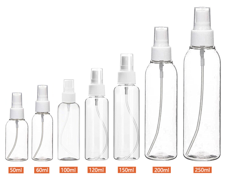 Recycled round 50ml 60ml 100ml 120m 150ml 200ml 250ml hand sanitizer perfume plastic pet fine mist spray bottle