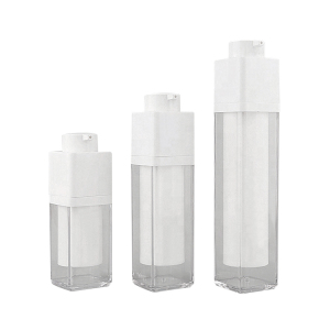 Empty private label 15ml 30ml 50ml square twist up frosted white acrylic airless lotion pump cosmetic bottle