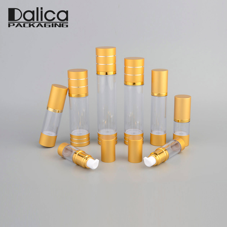 Low MOQ 10ml 15ml 20ml 30ml 50ml 80ml 100ml 120ml gold silver airless pump aluminum cosmetic bottle