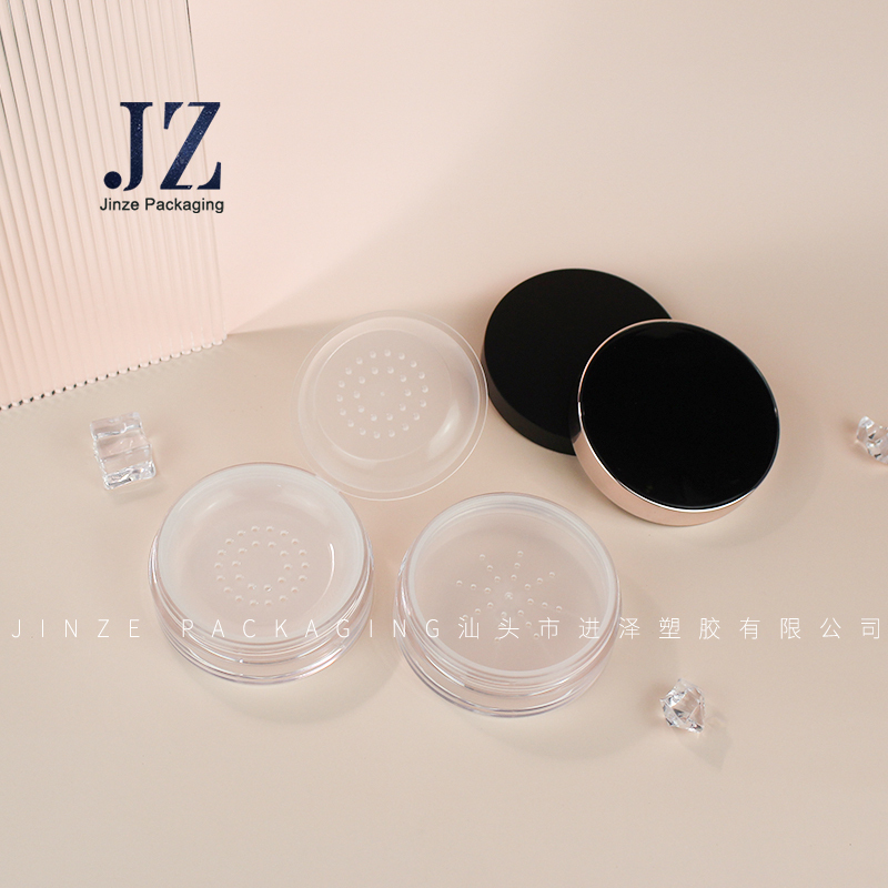 Jinze round shape loose powder jar with stopper sifter loose powder containers 15g