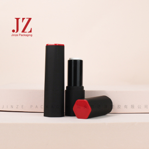 Jinze hexagon lipstick tube rubber black finish with red top lip balm container