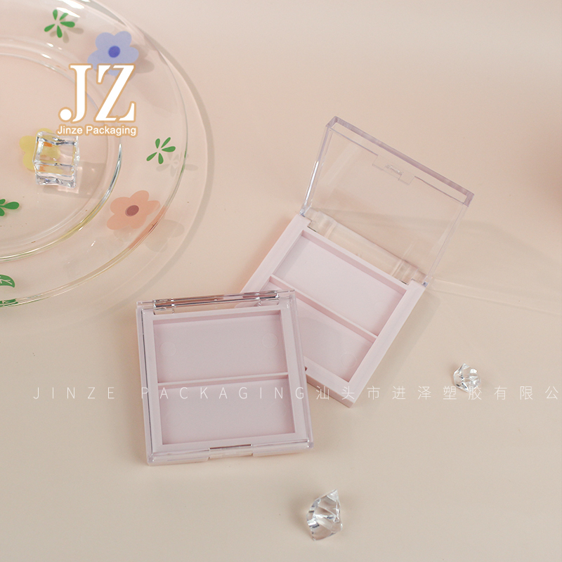 Jinze transparent lid eye shadow case square 2 colors highlighter makeup container