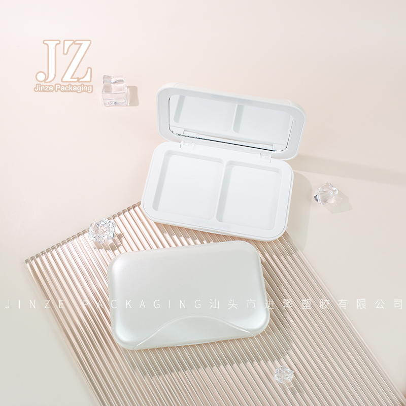 Jinze magnetic face press powder case square pearl white compact powder container with mirror