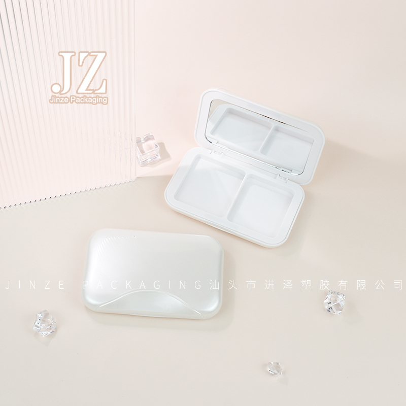 Jinze magnetic face press powder case square pearl white compact powder container with mirror