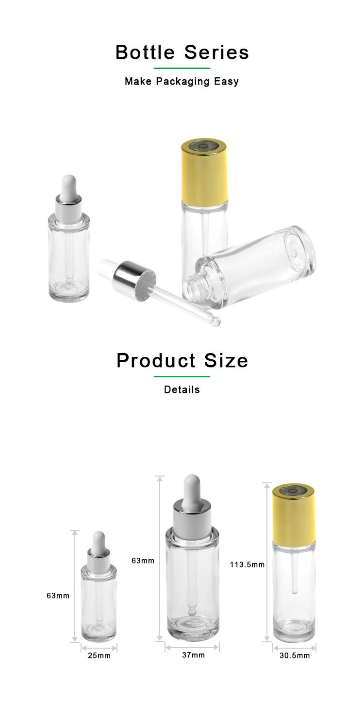 Luxury cosmetic packaging 40ml empty transparent essential oil container plastic dropper serum bottle