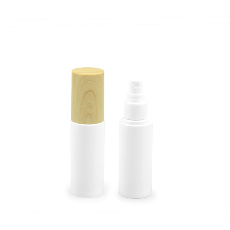 30ml 50ml 100ml whoelsale skincare packaging cylinder face oil fine mist spray bottle with water transfer wooden lid