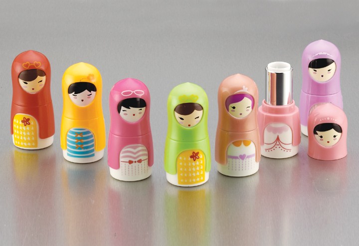 cute doll shape lipstick tube in plastic