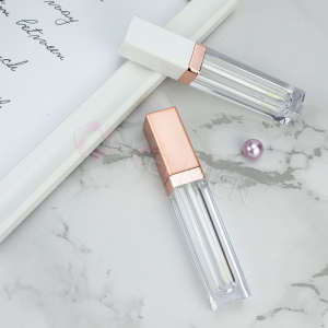 square lipgloss tube bottle with color-matching lid