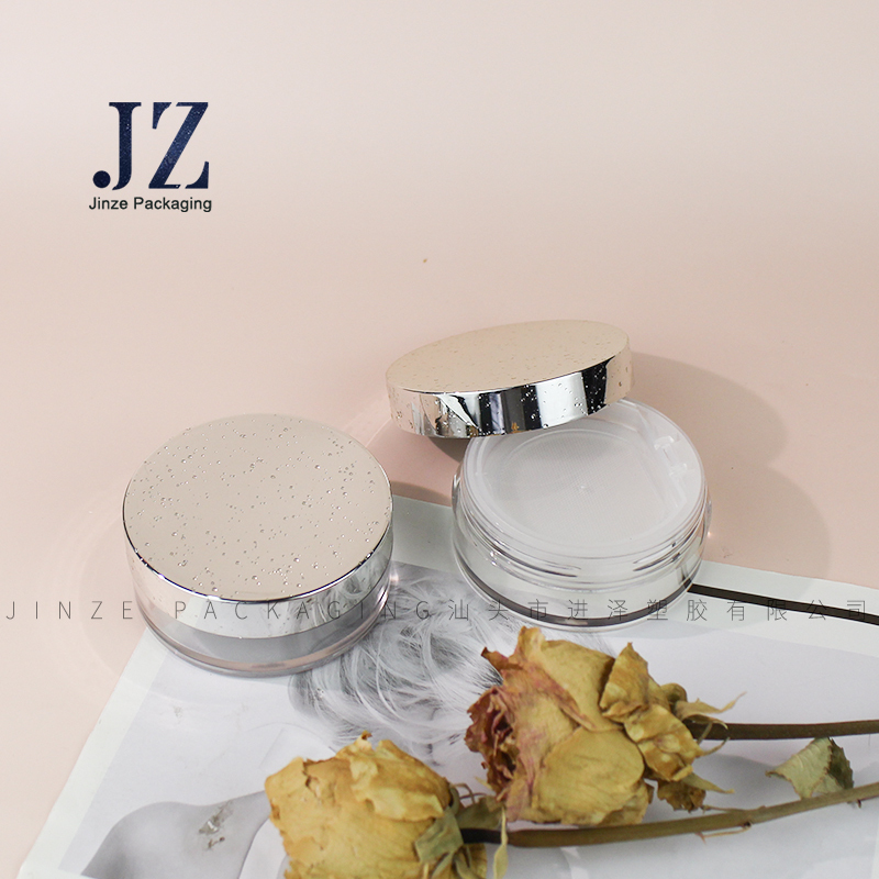 Jinze round shape loose powder case spraying little water drops PCR face powder container