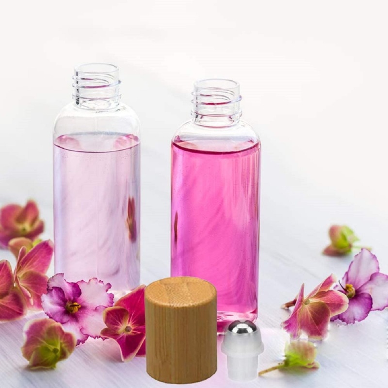Eco-Friendly Refillable 10ml Glass Roll On Bottle with Bamboo Lid for Essential Oils Perfume Sample