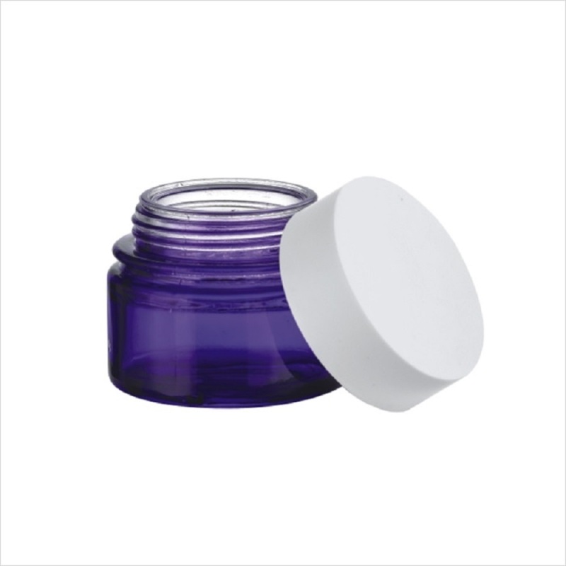 Empty glass lotion pump bottle Purple color and cosmetic jar set with lid 30 60 120ml