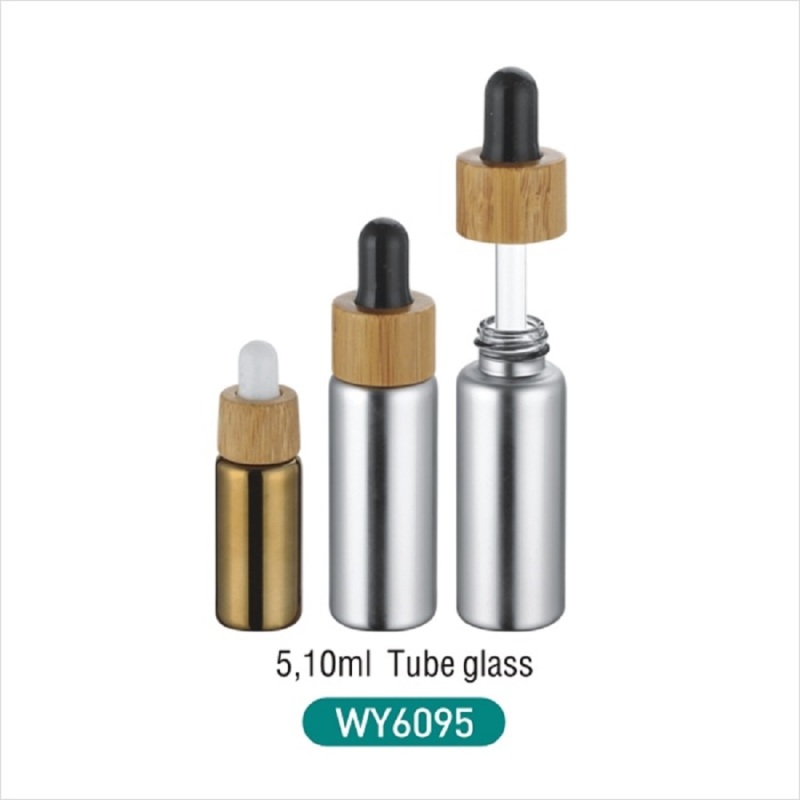 Electroplated uv shiny glass tube dropper bottle with eco-friendly bamboo dropper for essential oil