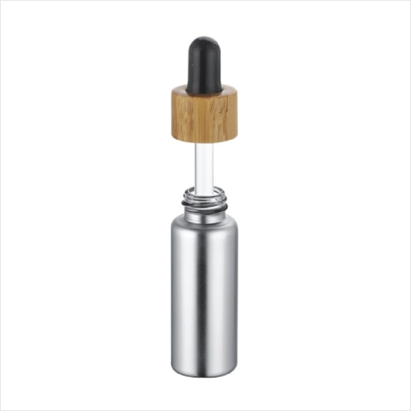 Electroplated uv shiny glass tube dropper bottle with eco-friendly bamboo dropper for essential oil