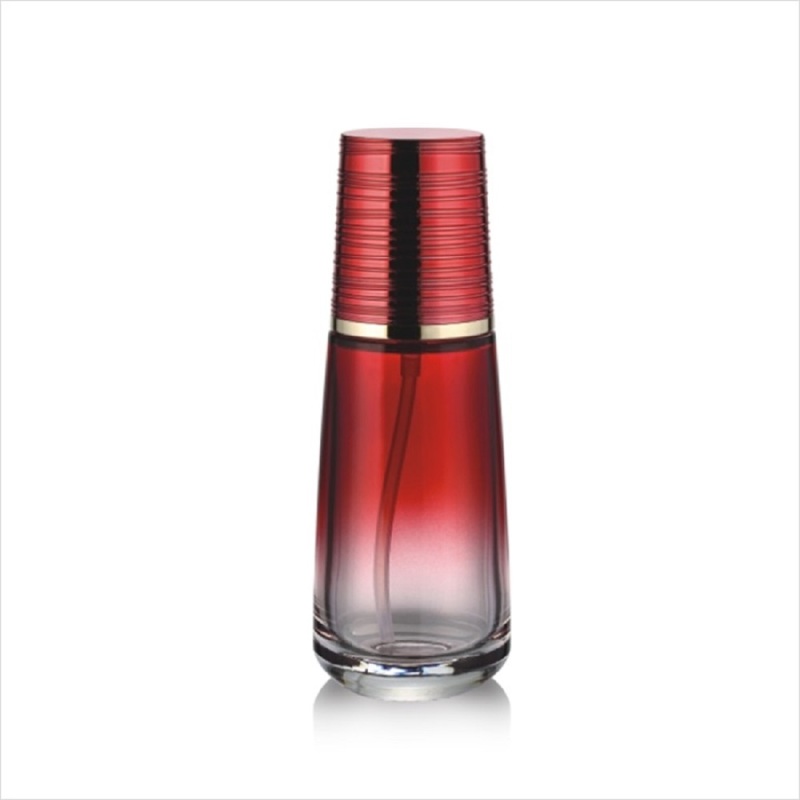 Red custom glass cosmetic packing lotion pump bottle and cosmetic jar set with magnet spoon