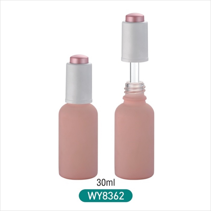 Press dropper bottle pink glass essential oil container for personal care cosmetic packing