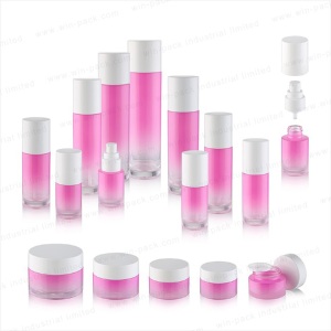 Upscale Empty Refillable pink Glass Bottles Portable Cosmetic Jar Container for Lotion Essential Oil