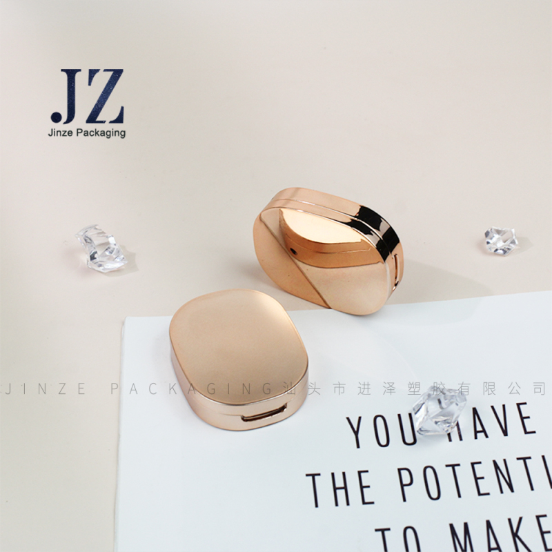 Jinze unique design oval shape single color eye shadow case highlighter jar with mirror